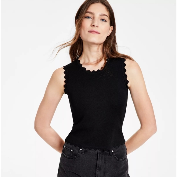 Bar III Tops - NWT Bar III Scalloped Sleeveless Top, Size XXSmall, Color Black
